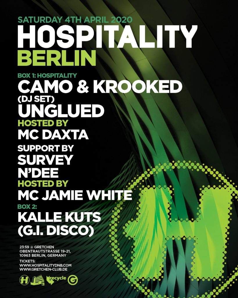 [CANCELLED] Recycle presents: Hospitality Berlin feat. Camo & Krooked - Página frontal