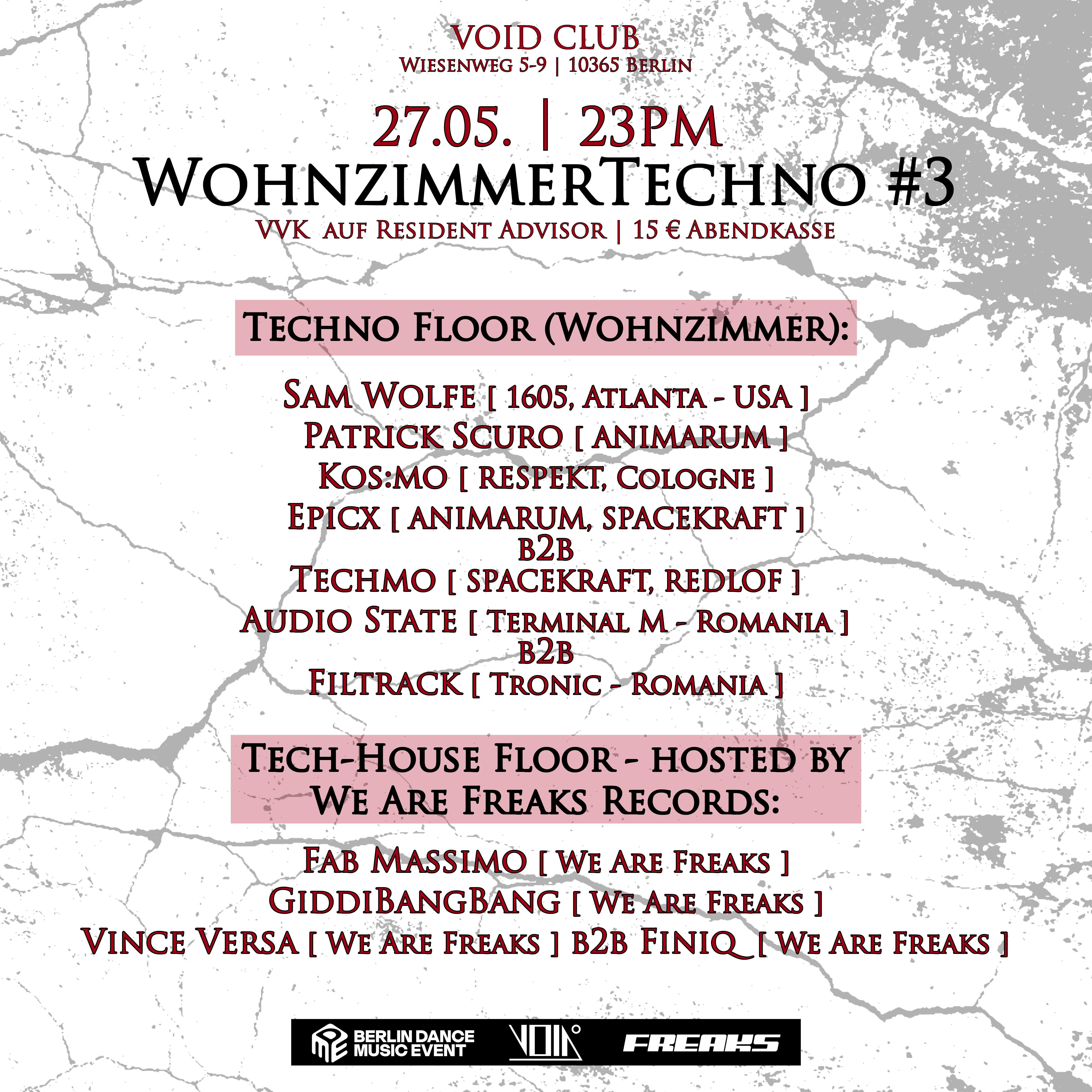 WohnzimmerTechno #3 with Sam Wolfe, Patrick Scuro, Fab Massimo, Kos:mo, Epicx B2B Techmo - Página frontal