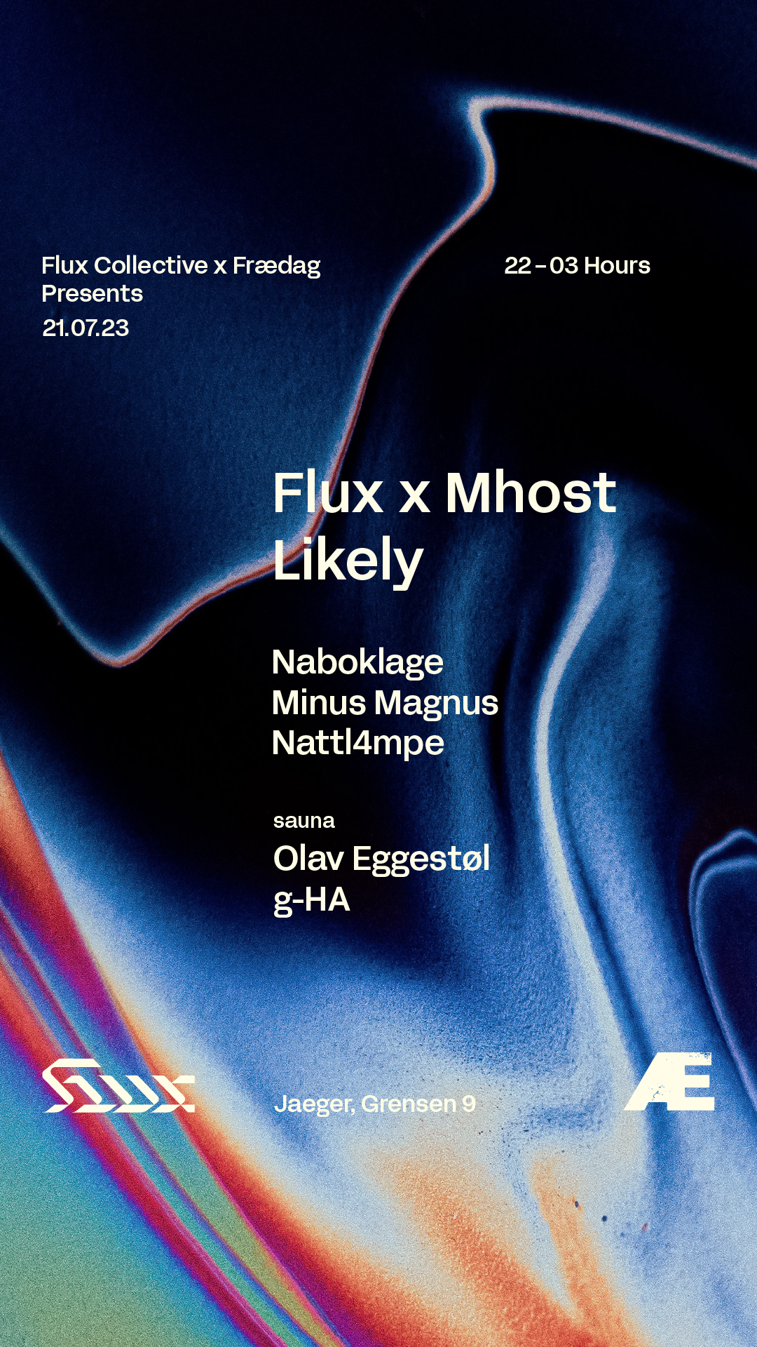 Flux x Frædag x Mhost Likely - フライヤー表