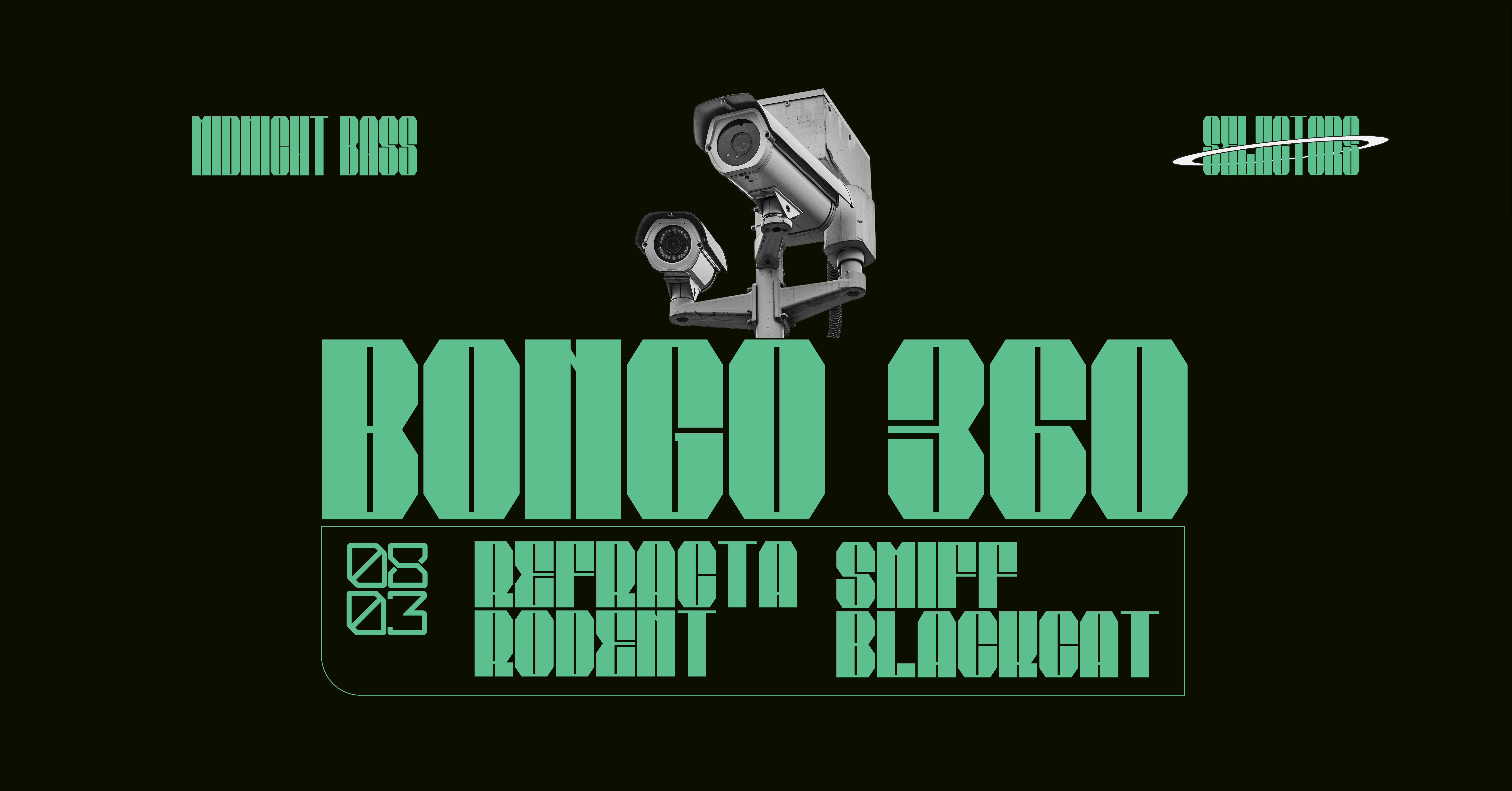 Midnight Bass Selectors: Bongo 360° Pt 2 w/ Refracta (DnB All Stars), Rodent, Smiff, Blackcat - Página frontal