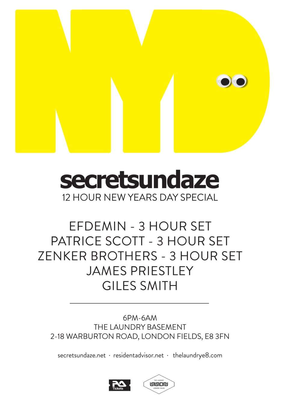 Secretsundaze 12 Hour New Years Day Special with Efdemin, Patrice Scott & Zenker Brothers - フライヤー裏