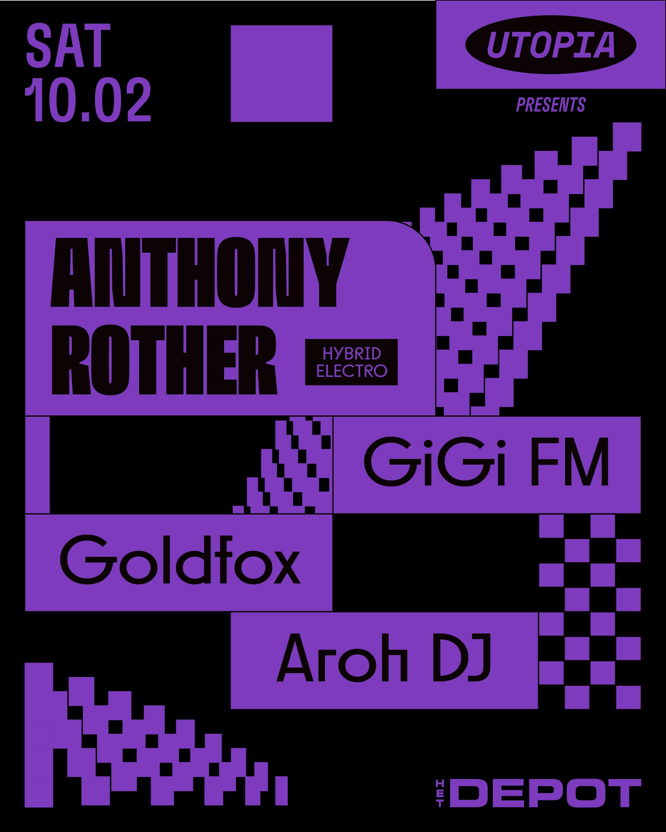 Utopia with Anthony Rother, GiGi FM, Aroh & Goldfox - フライヤー表