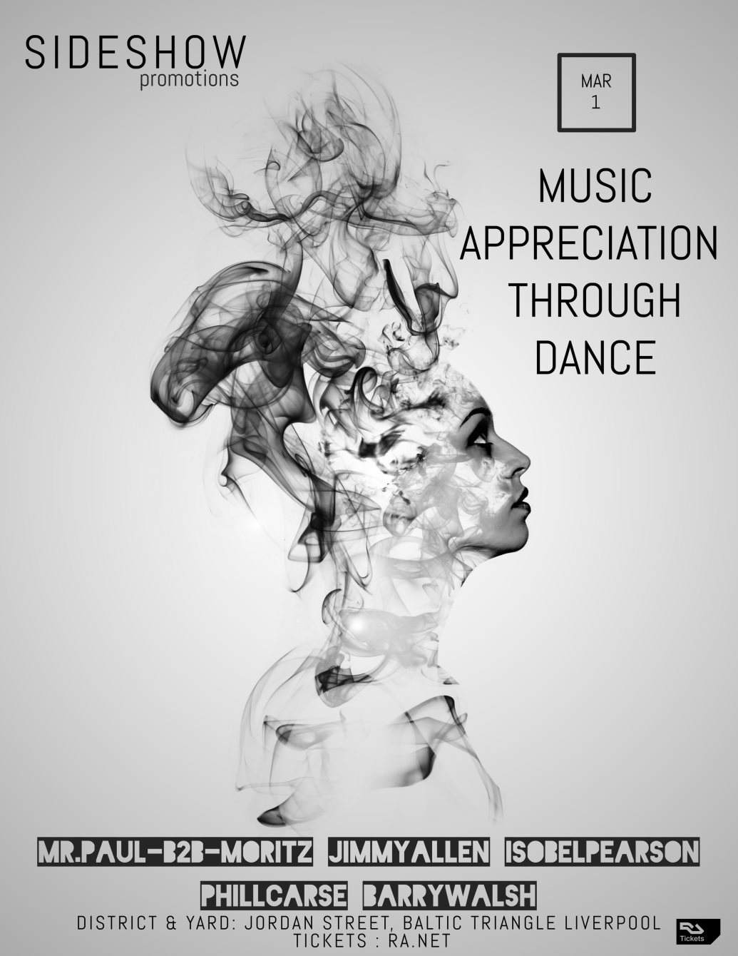 Sideshow Promotions: Music Appreciation Through Dance - フライヤー裏