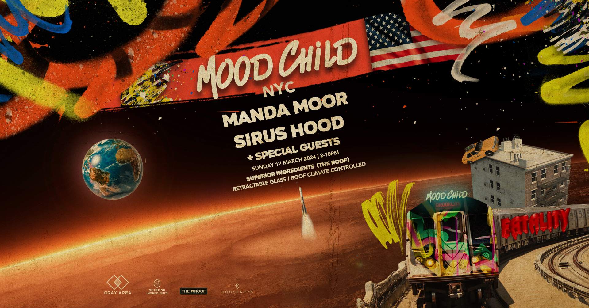 Mood Child by Manda Moor & Sirus Hood on The Roof - Gray Area - フライヤー表