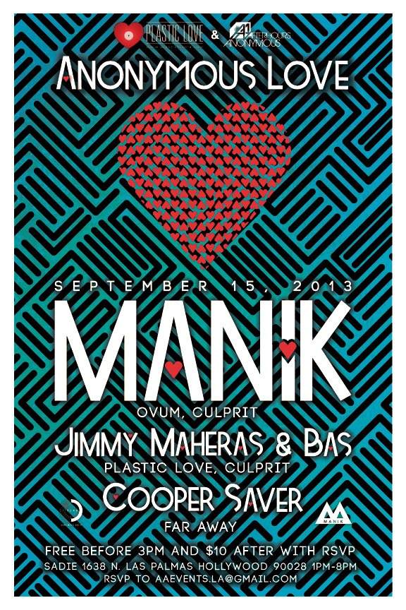 Anonymous Love Launch Party - Manik, Jimmy Maheras, Bas, Cooper Saver - フライヤー表