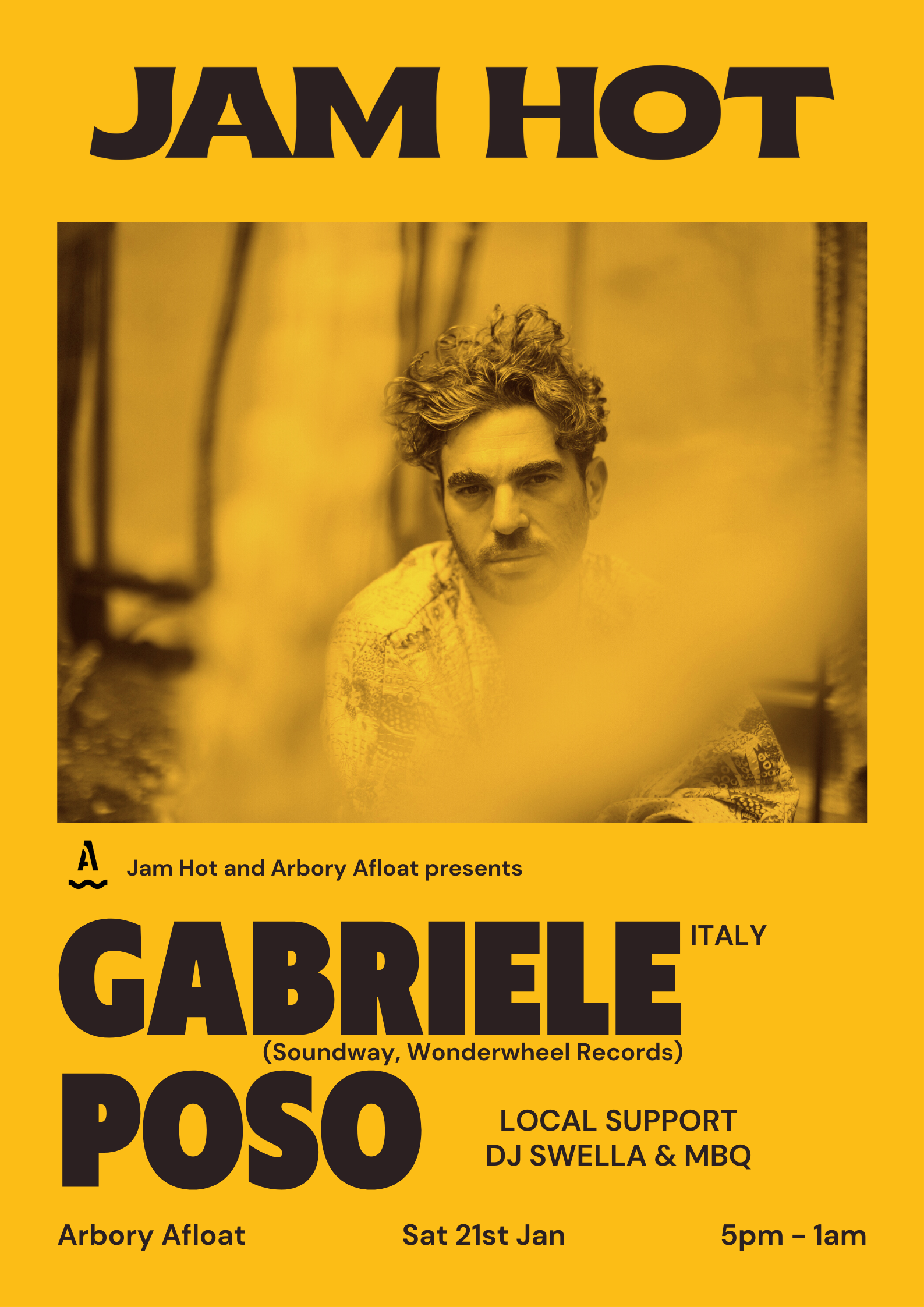 JAM HOT presents Gabriele Poso (Soundway/ITALY) at Arbory Afloat, Melbourne