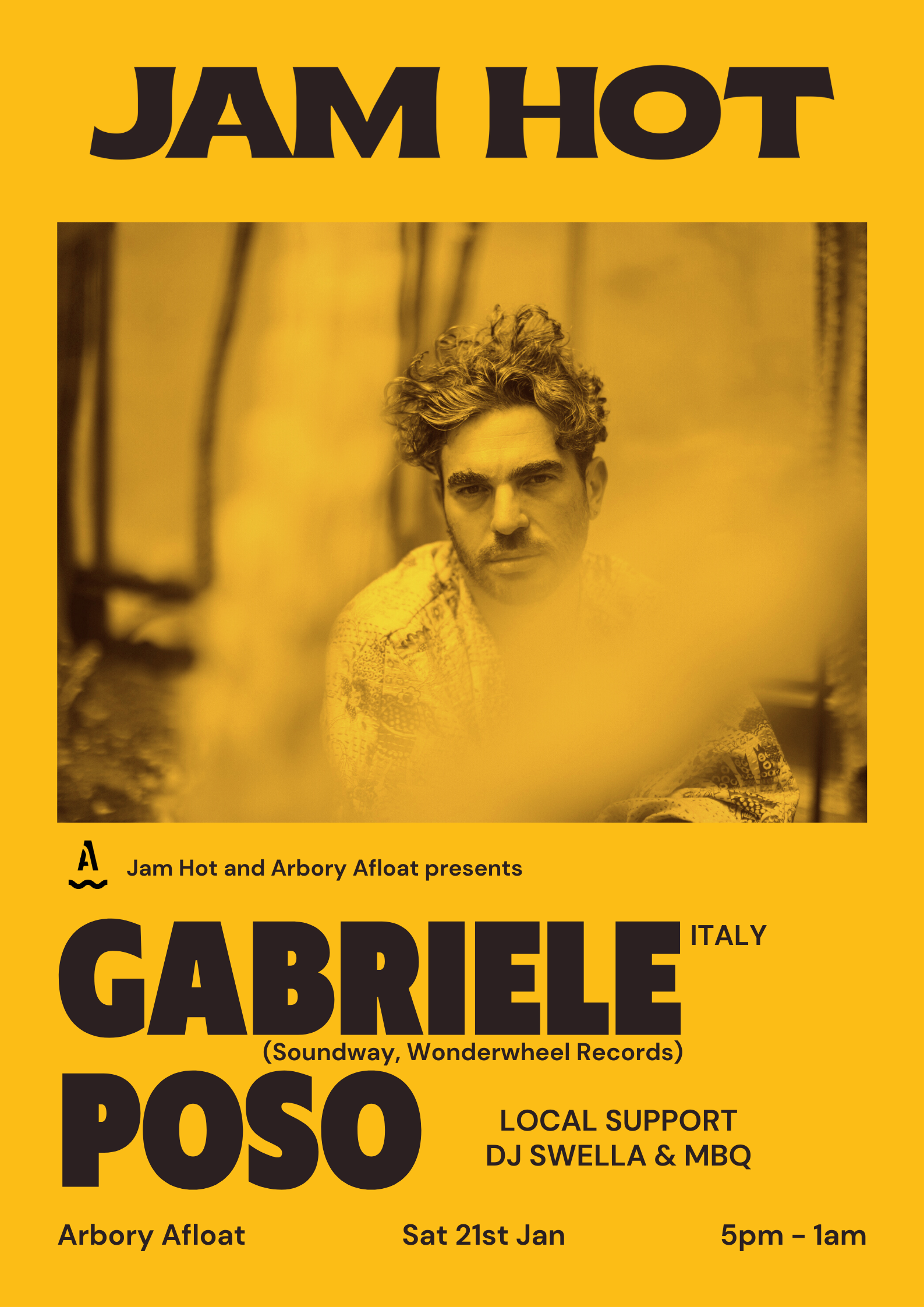 JAM HOT presents Gabriele Poso (Soundway/ITALY) a Arbory Afloat, Melbourne