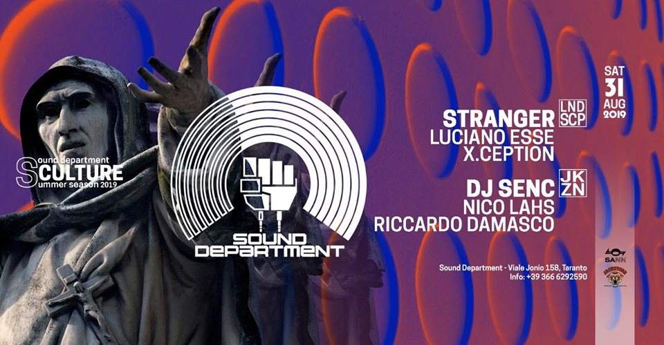 Sound Department Ascolti - 31.08 Stranger & DJ Senc - フライヤー表