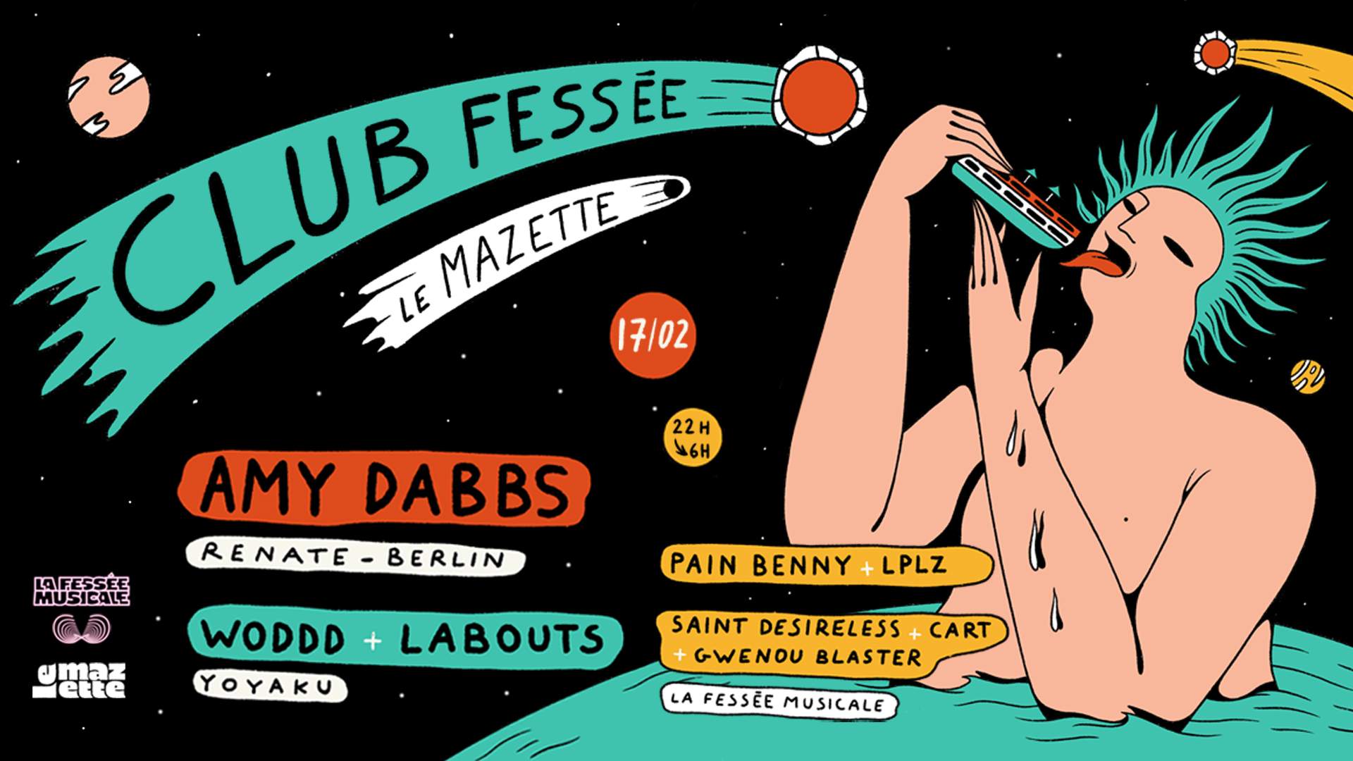 CLUB FESSÉE • Amy Dabbs (Renate - Berlin), Woddd + Labouts (Yoyaku) - フライヤー表