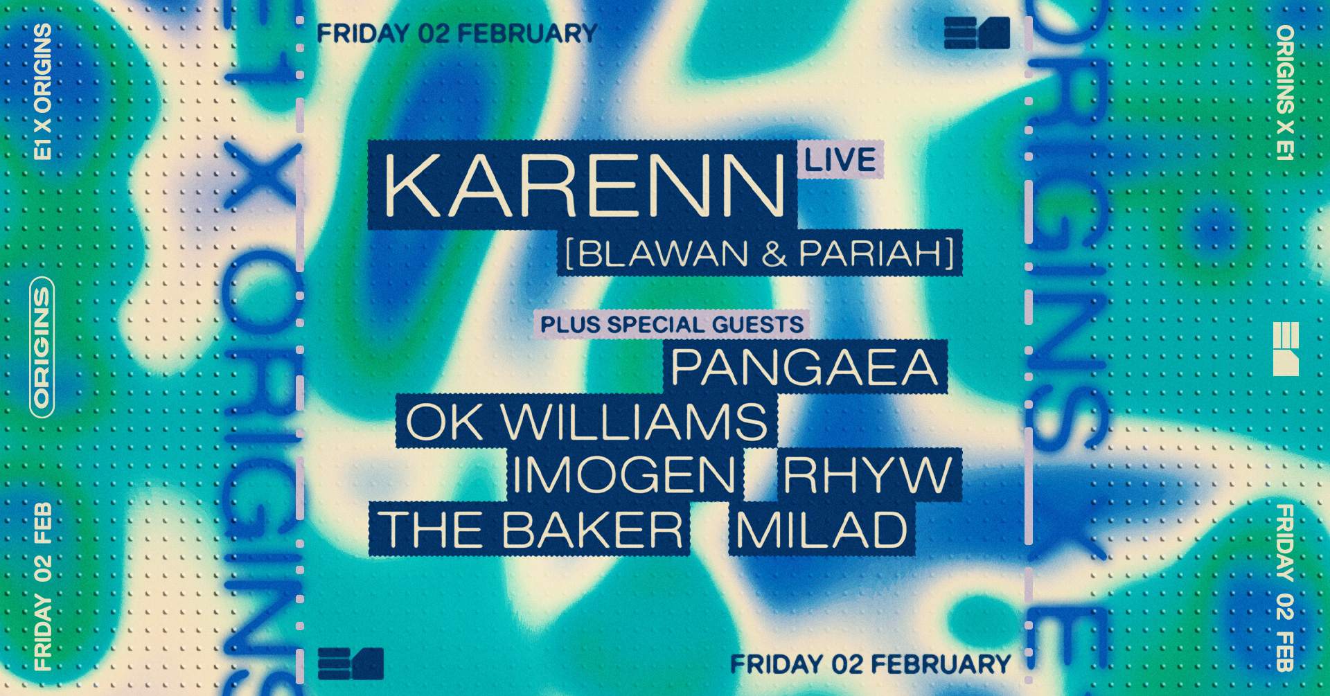 Origins: Karenn (Live), Pangaea, OK Williams, IMOGEN, Rhyw - Página frontal