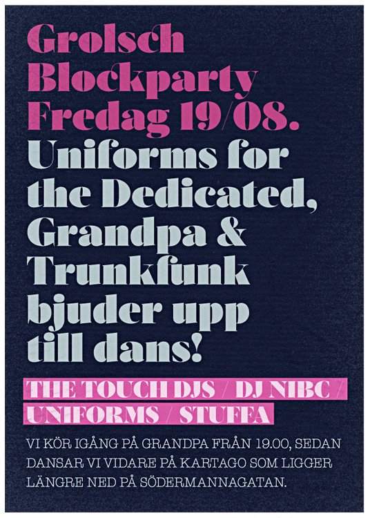 Trunkfunkfunk Records & Uniforms For The Dedicated & Grandpa Invites To Grolsch Block Party - Página frontal