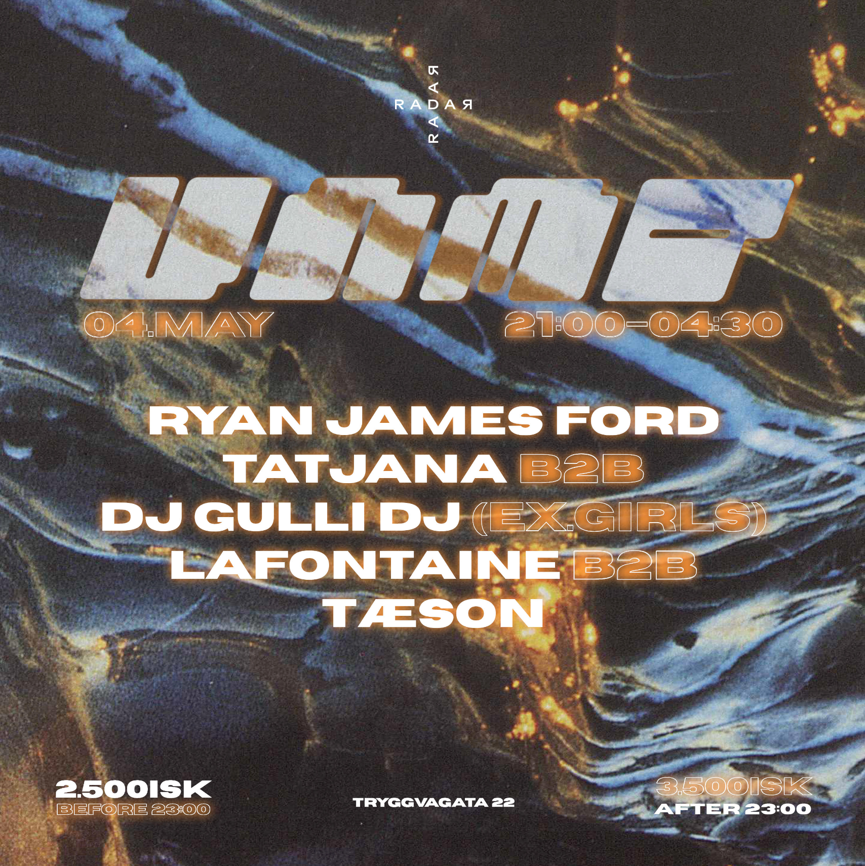 UNME: Ryan James Ford, LaFontaine, Tatjana b2b DJ Gulli DJ, Tæson - Página frontal