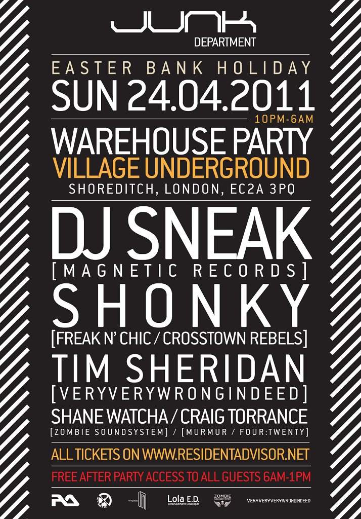Junk Department Warehouse Party feat Dj Sneak, Shonky, Tim Sheridan & More - Página frontal