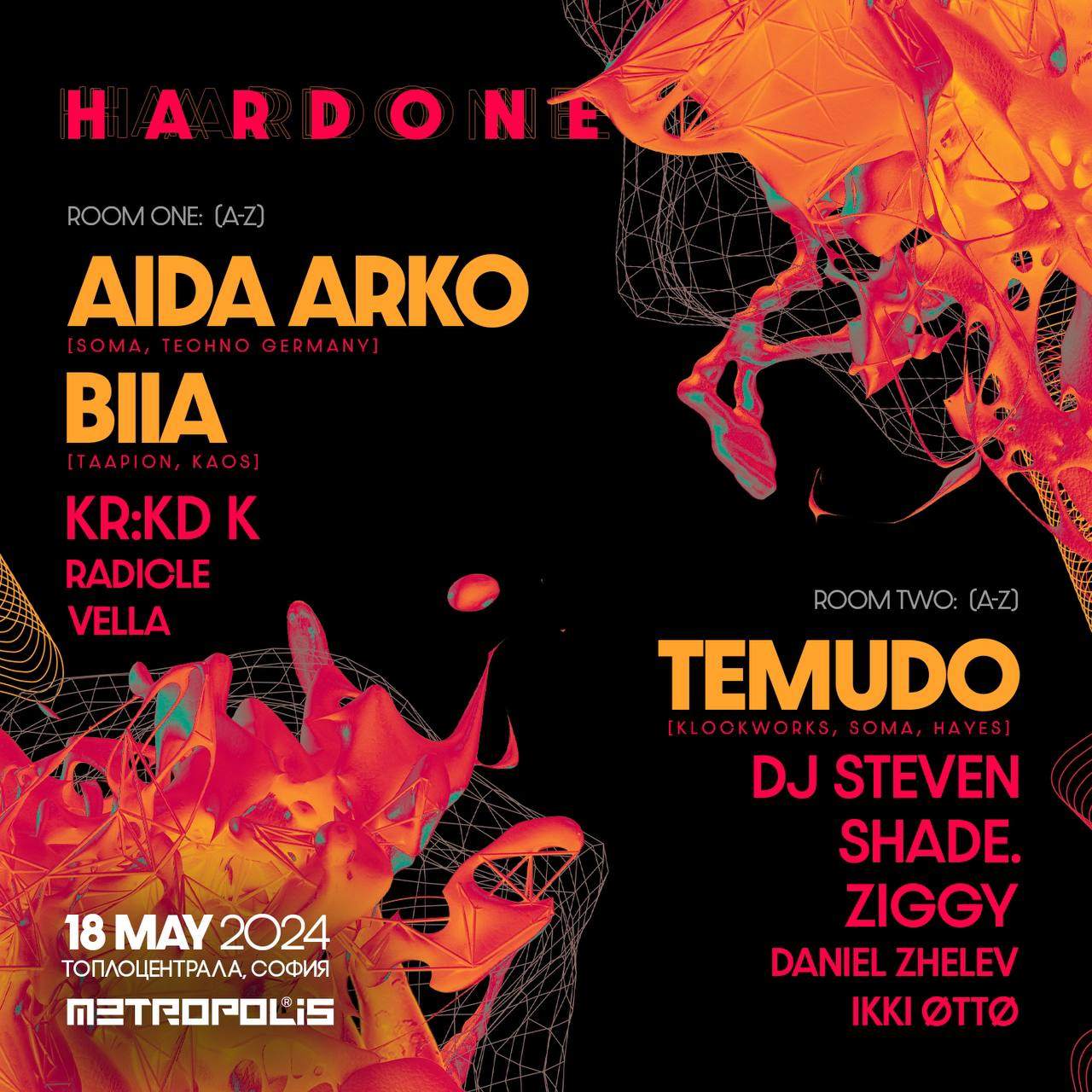 Metropolis presents HARDONE: AIDA ARKO,BIIA & TEMUDO - フライヤー表