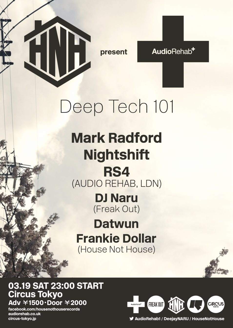 House Not House present Audio Rehab: Deep Tech 101 with Mark Radford, Nightshift and RS4 - フライヤー表