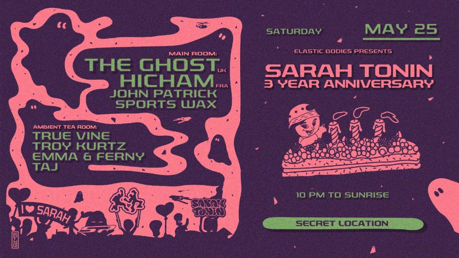 Sarah Tonin 3 Year Anniversary with The Ghost, Hicham & More - Página frontal