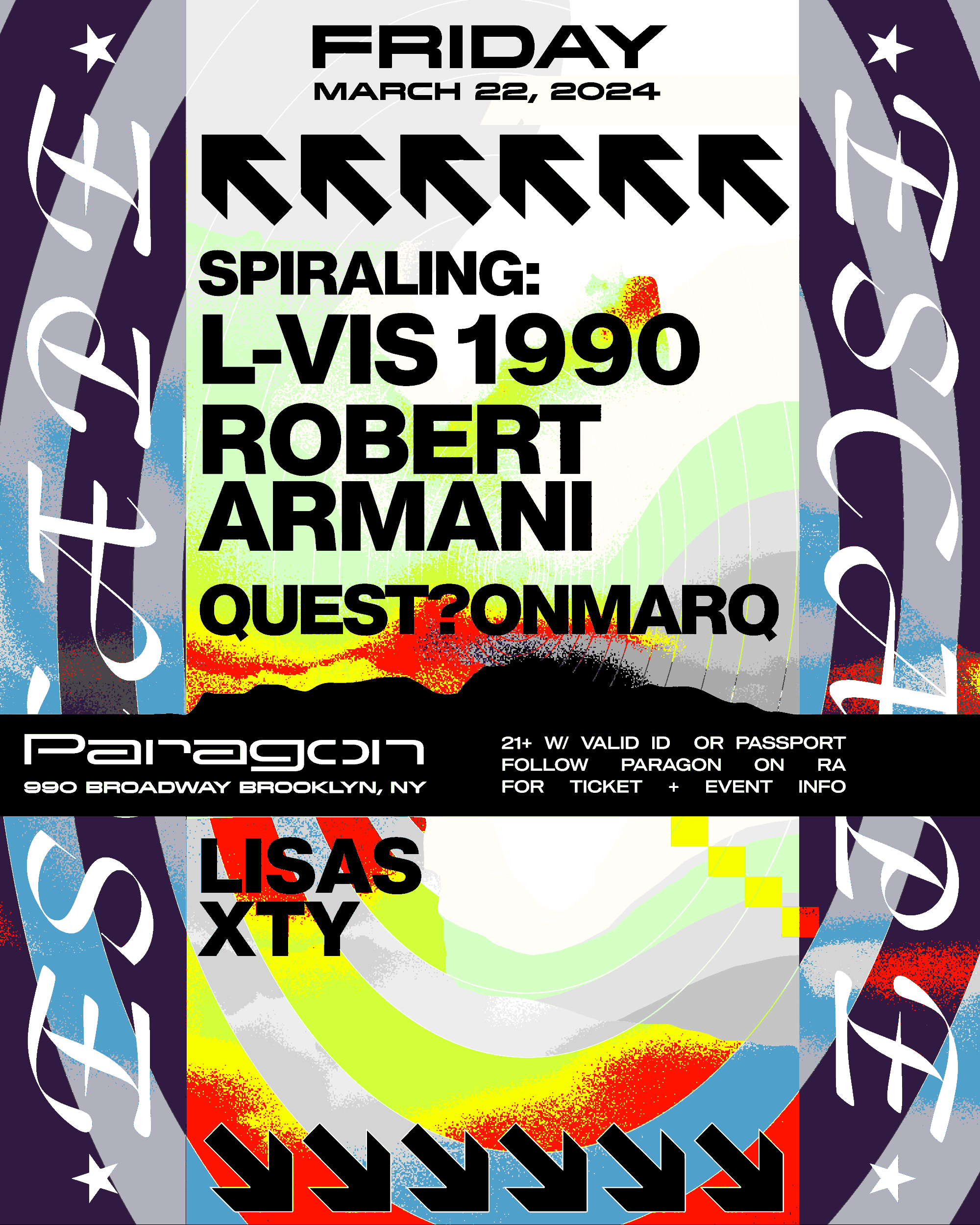 Spiraling: L-Vis 1990, Robert Armani, quest?onmarq + LISAS, XTY - フライヤー表