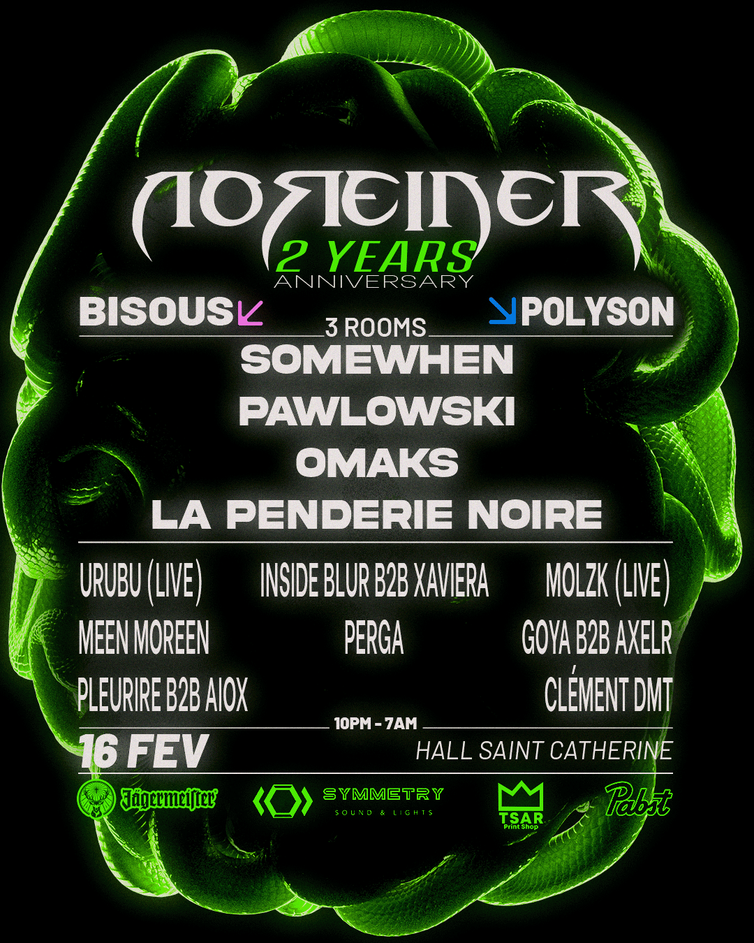 Noreiner 2 Years W/ Bisous & Poly'son - 3 Rooms all night long Rave - Página frontal