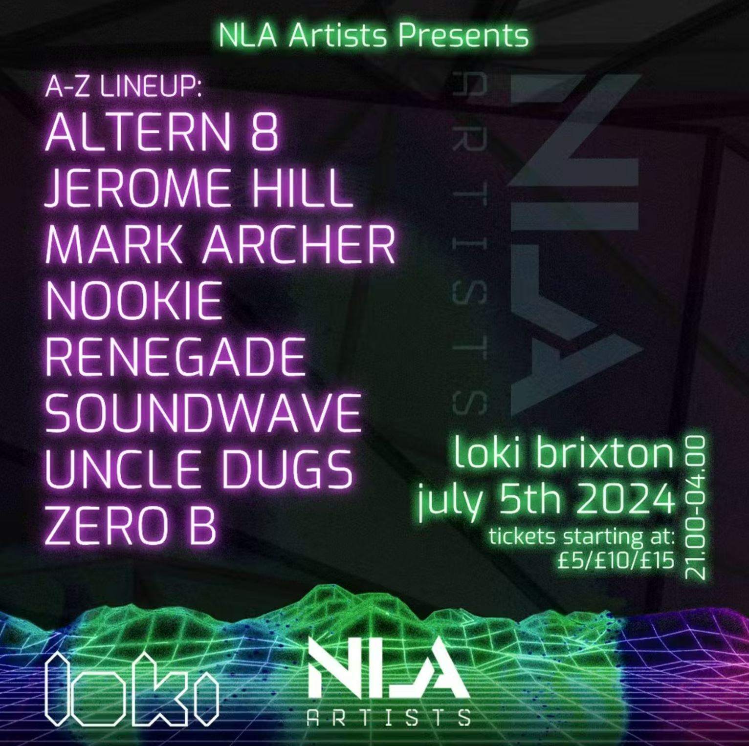 NLA Artists presents: Altern8, Jerome Hill, Nookie & More - Página frontal