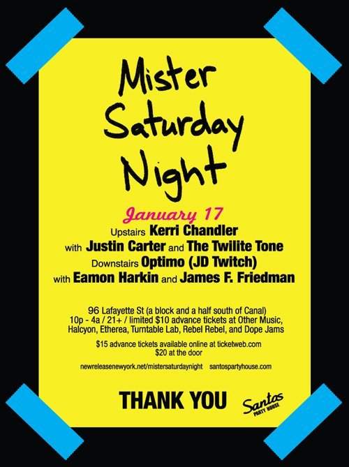 Mister Saturday Night presents Kerri Chandler & Optimo (JD Twitch) - Página frontal
