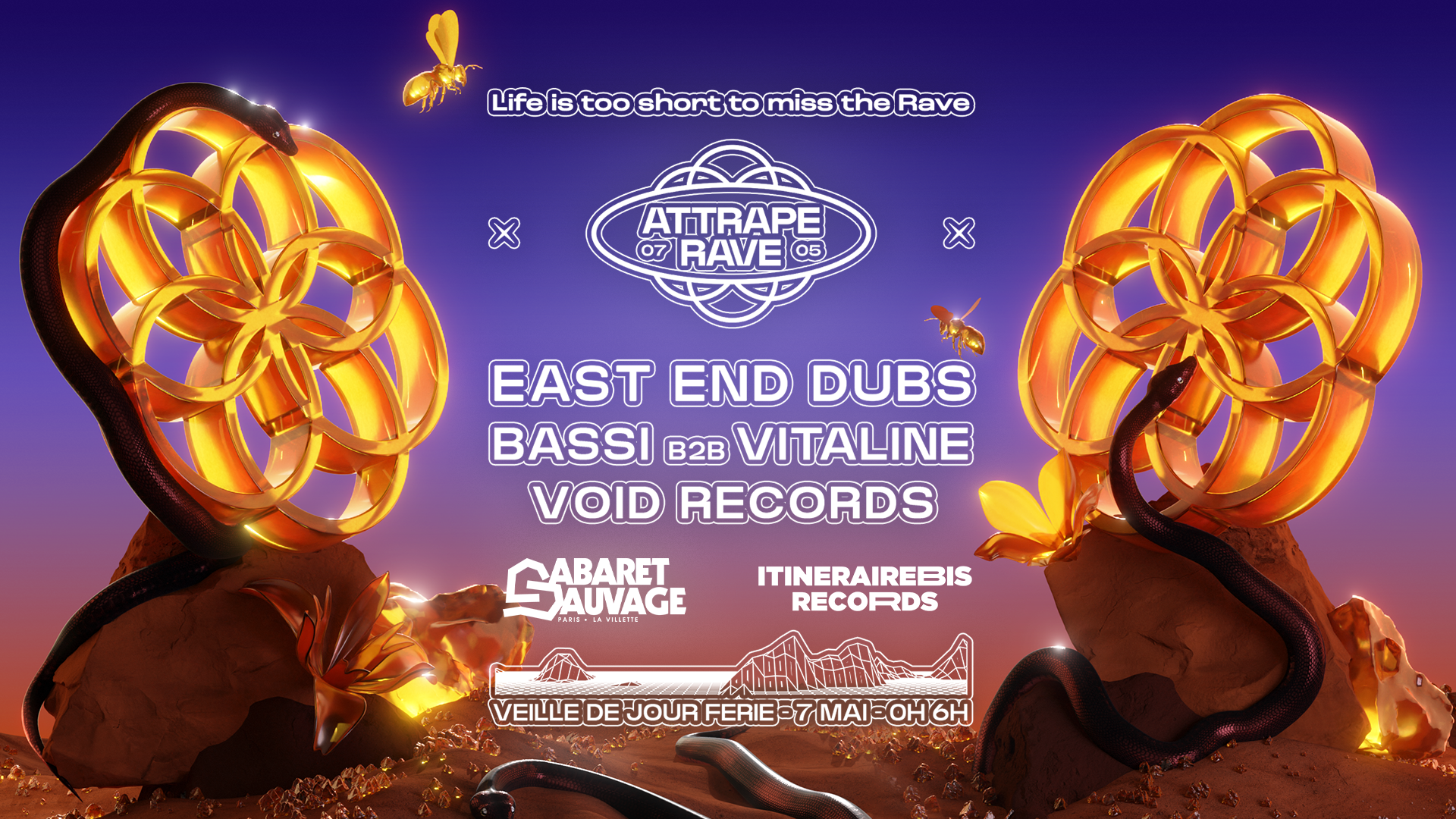 ATTRAPE RAVE SAUVAGE I East End Dubs, Vitaline, BASSI, VOID RECORDS - フライヤー表