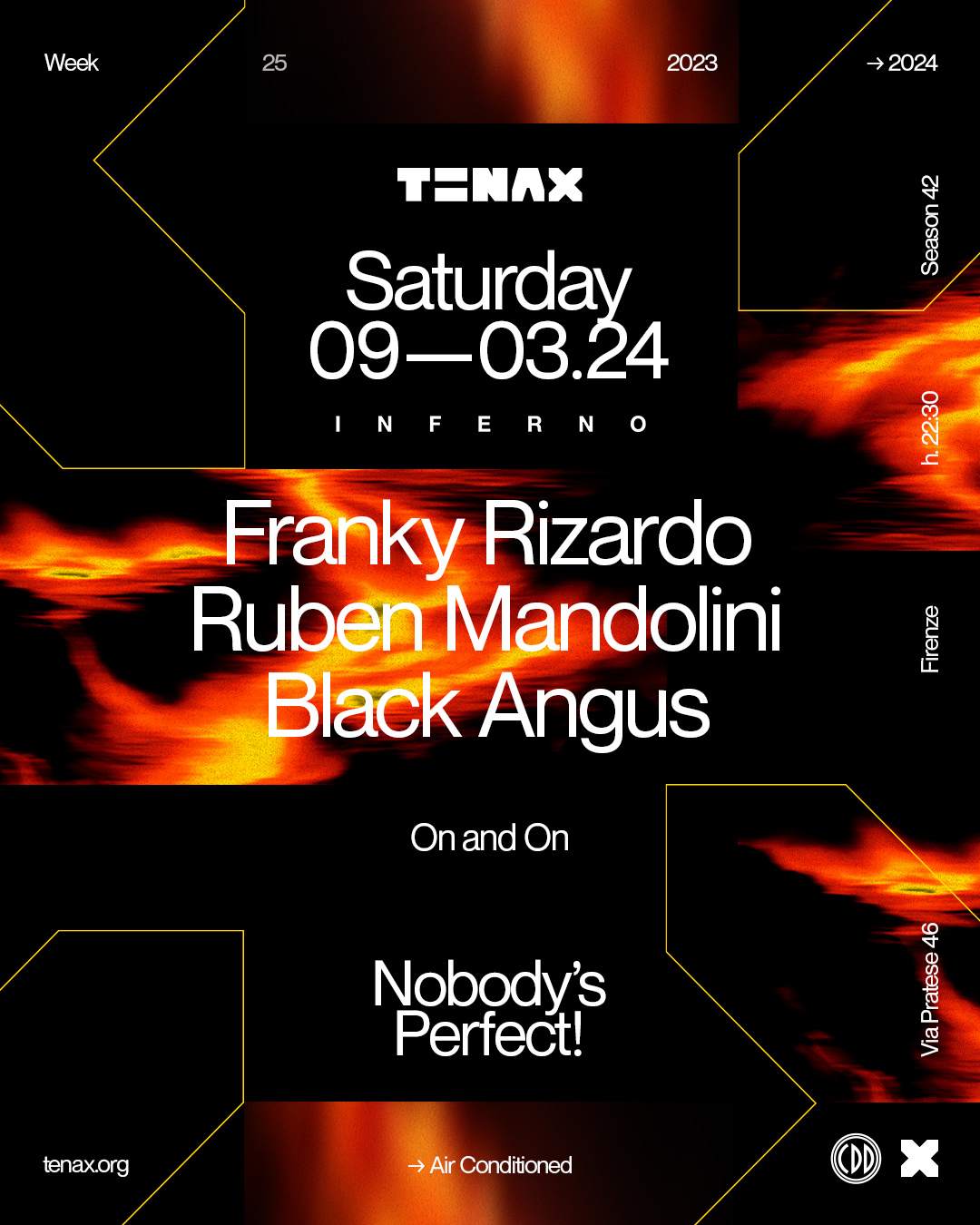 Tenax Nobody's Perfect with Franky Rizardo, Ruben Mandolini, Black Angus - フライヤー表