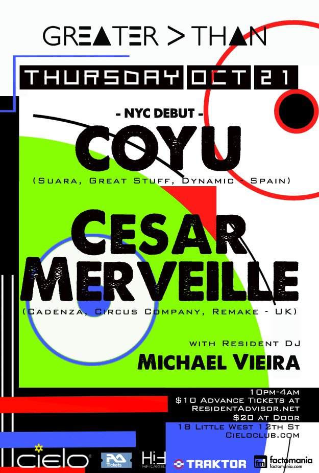 Greater>than presents Coyu, Cesar Merveille - フライヤー表