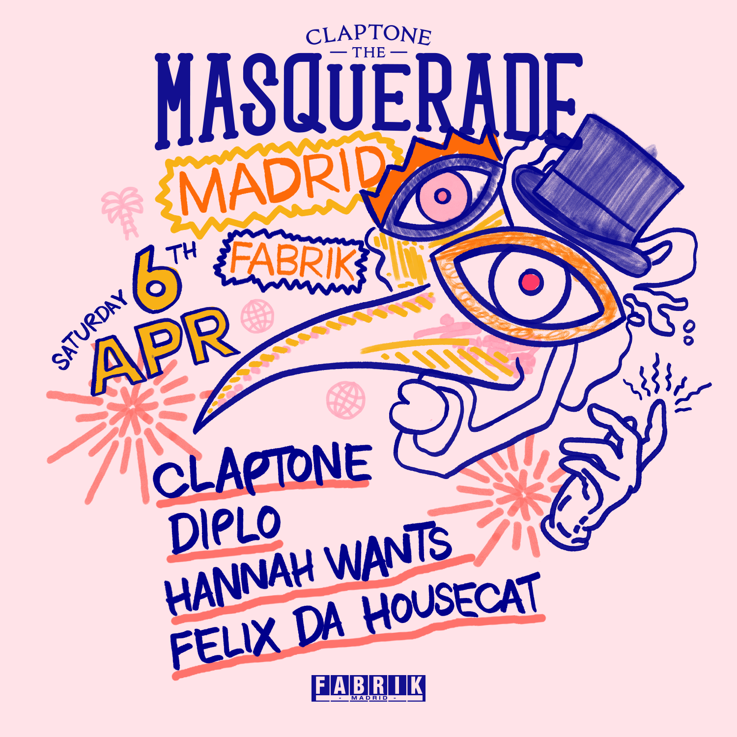 The Masquerade in Fabrik with Claptone, Diplo, Hannah Wants and Felix Da Housecat - フライヤー表