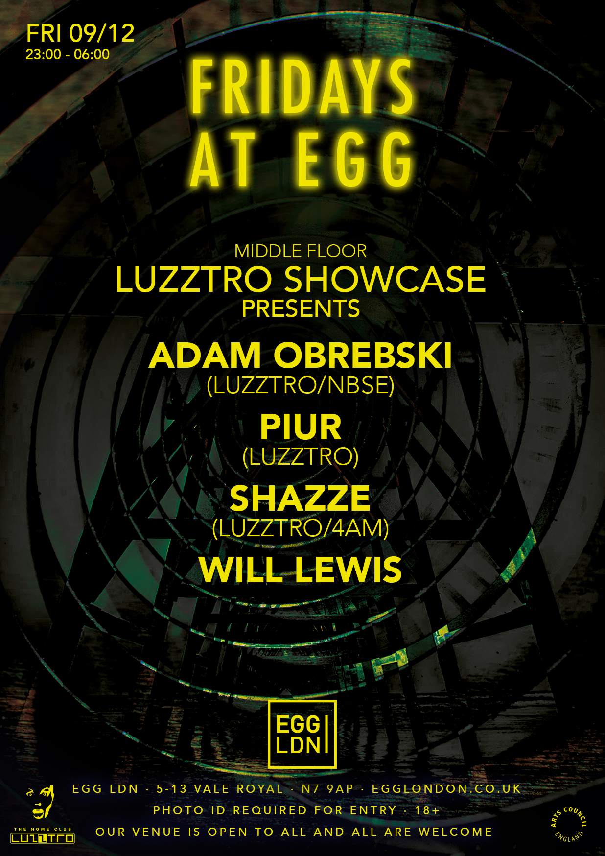 Fridays at EGG: Luzztro Showcase Pres: Adam Obrebski, PIUR, SHAZZE & Will Lewis - フライヤー裏