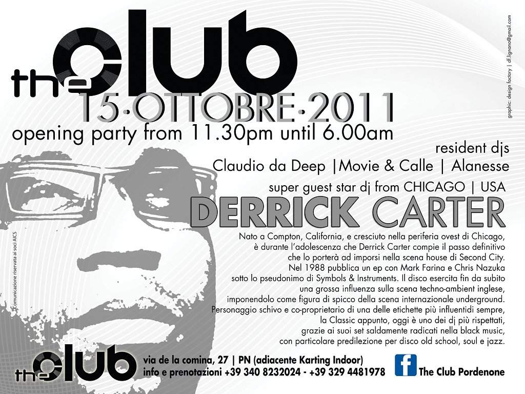 Sabato 15 Ottobre The Club Opening Party with Derrick Carter (Usa) - Página trasera