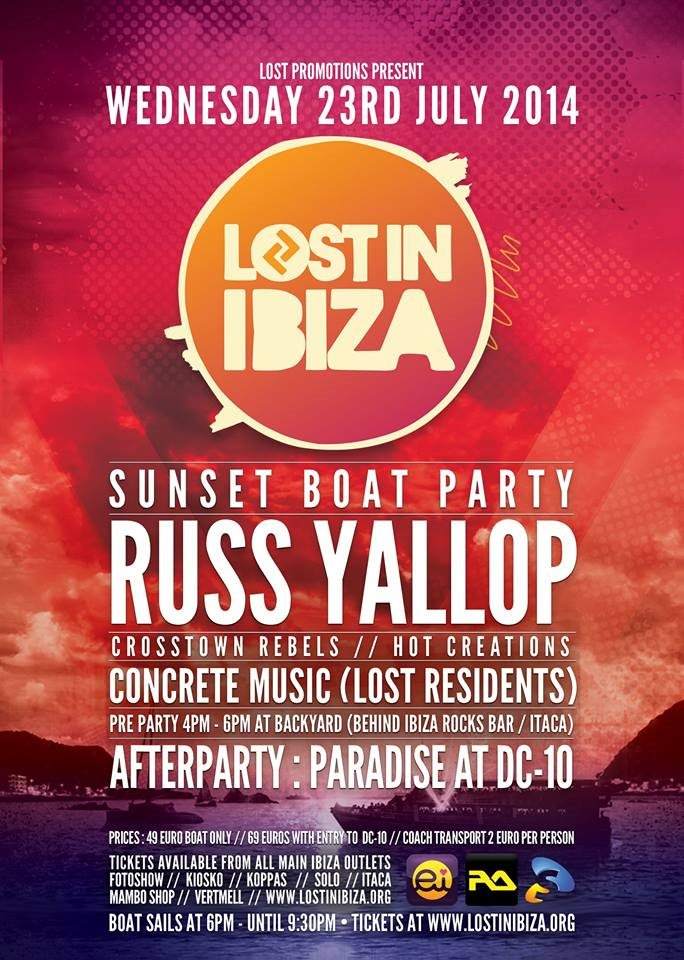 Lost in Ibiza Sunset Boat Party - Russ Yallop + Paradise Dc10 Afterparty - Página trasera