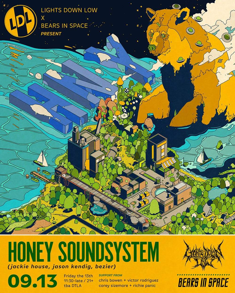 Lights Down Low and Bears in Space present Honey Soundsystem - フライヤー表