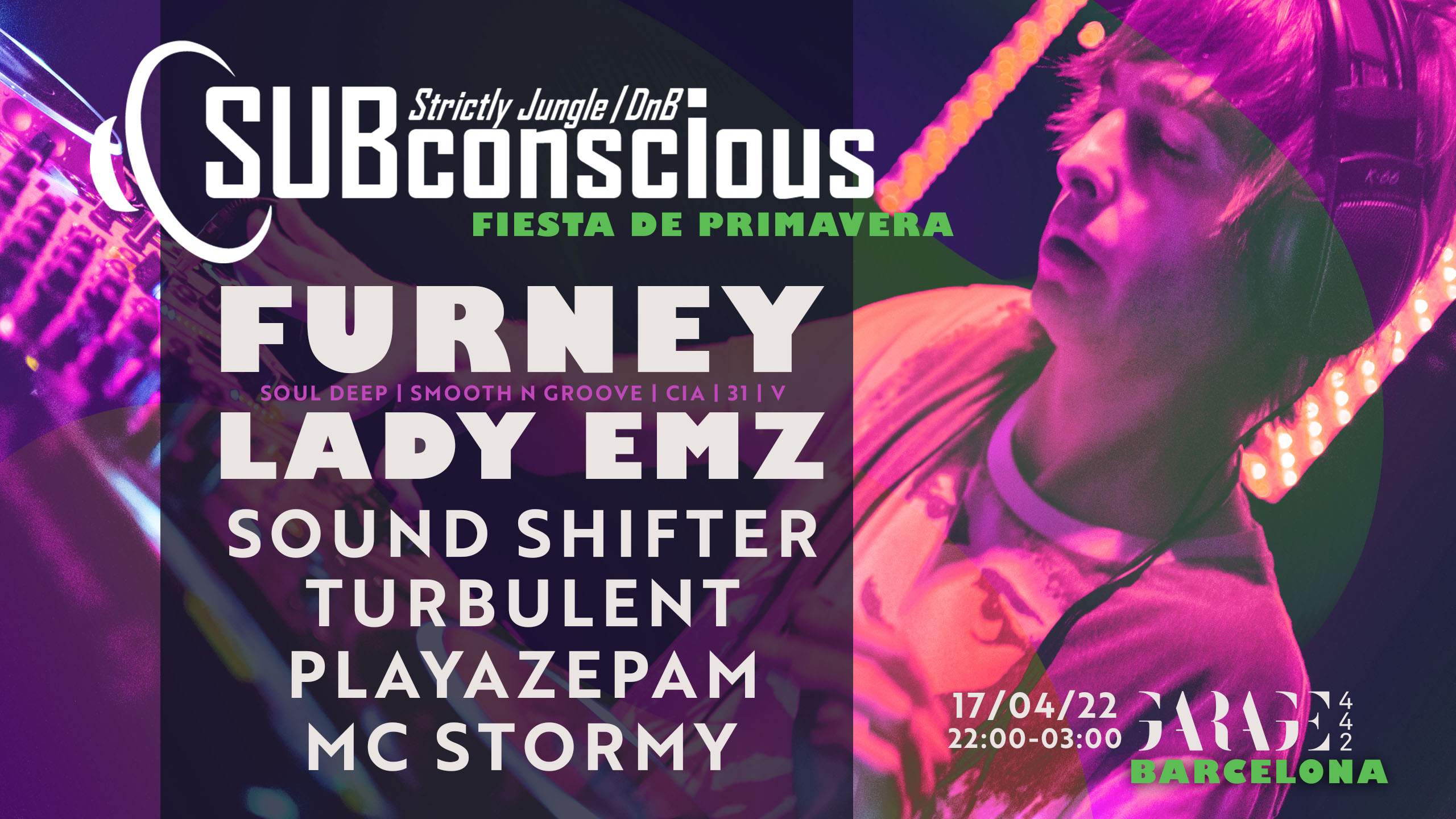 SUBconscious // Jungle Drum and Bass Fiesta de Primavera // Furney + Lady Emz - Página frontal
