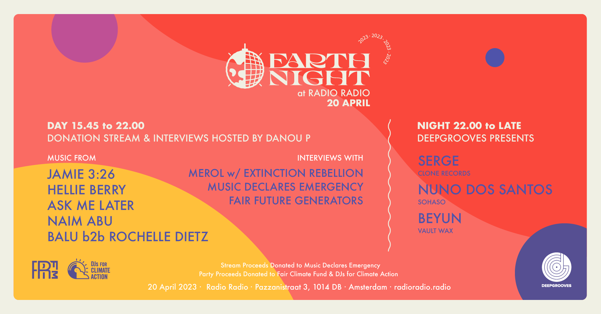 Earth Night - DJs for Climate Action - Serge, Nuno dos Santos, Jamie 3:26 - フライヤー表
