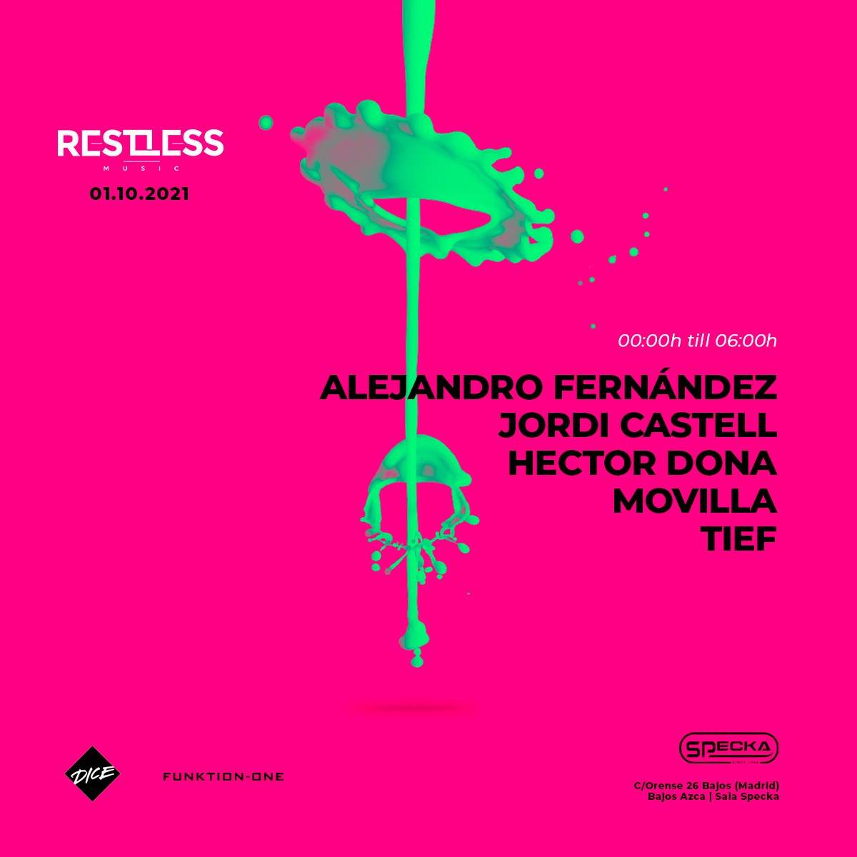 Restless with Alejandro Fernández, Jordi Castell, Hector Dona, Movilla and Tief - フライヤー表