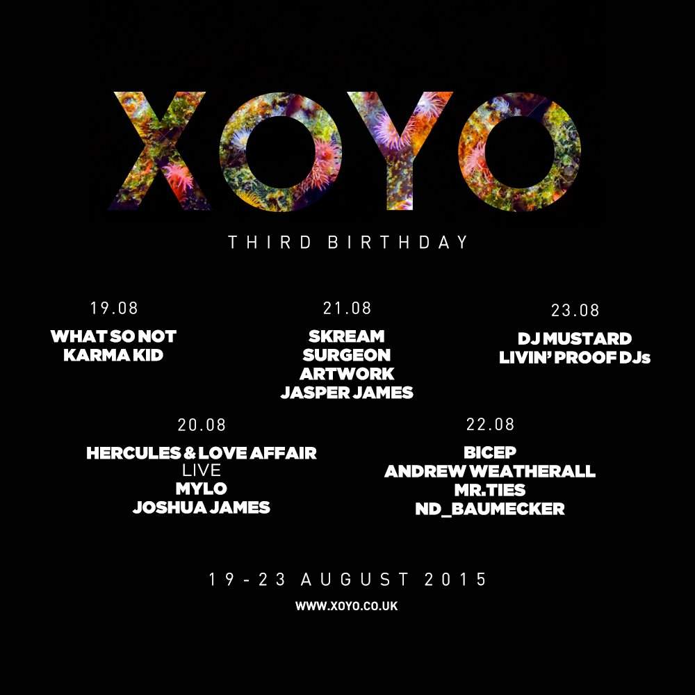 Xoyo 3rd Birthday: Hercules & Love Affair (Live) + Mylo + Kiwi + Joshua James - フライヤー表