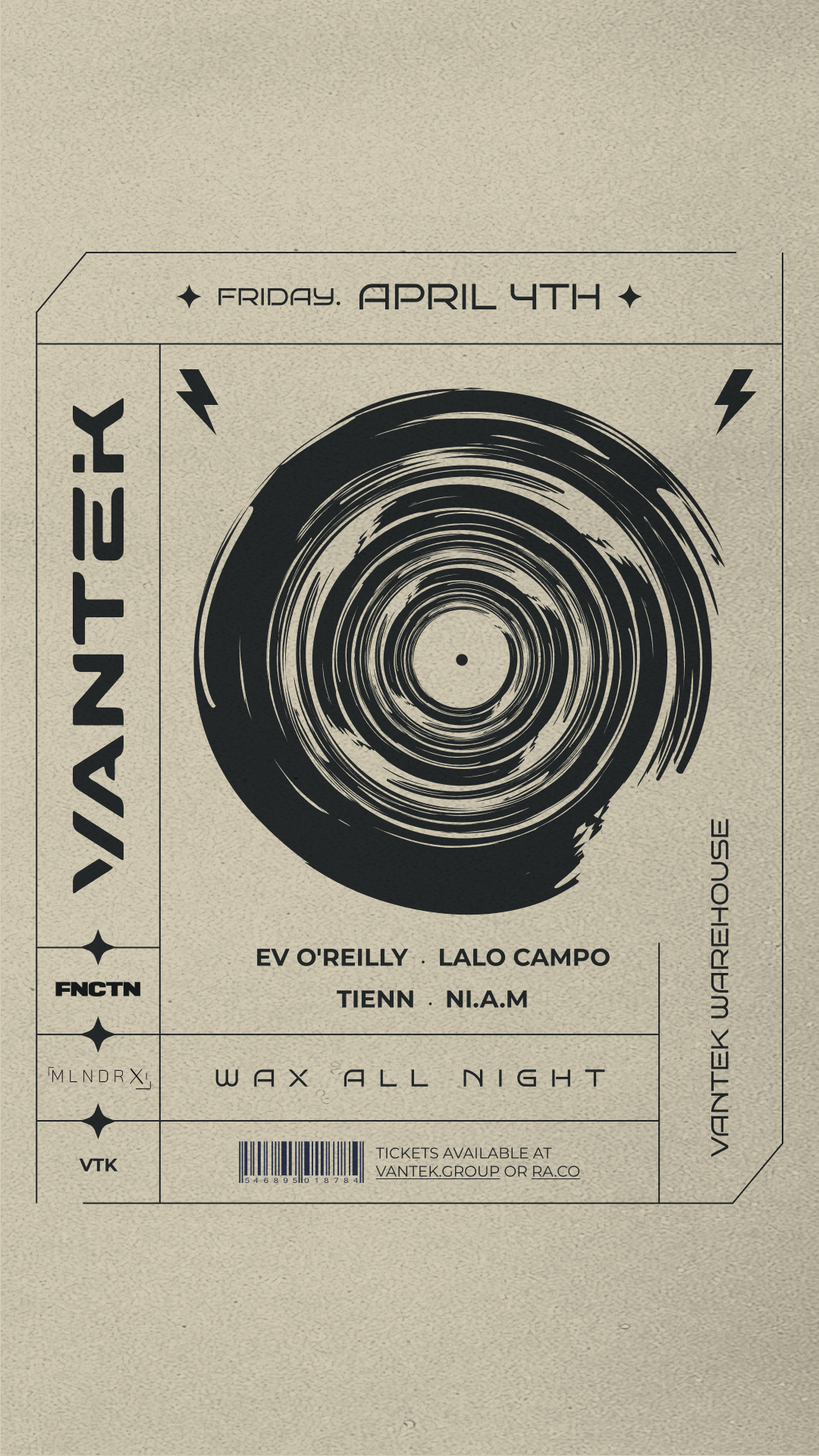 VANTEK - FNCTN - Mlndrx: WAX ALL NIGHT at Vantek Warehouse, Vancouver