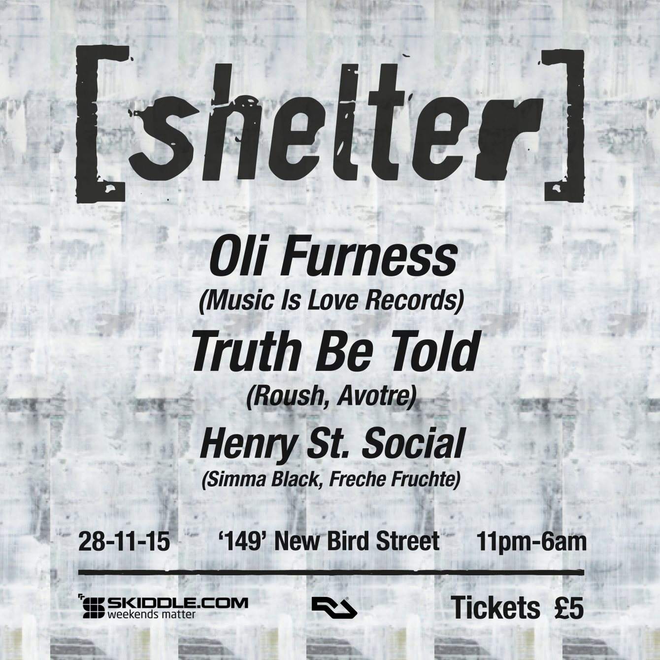 Shelter with Oli Furness, Truth be Told & Henry St Social - フライヤー表
