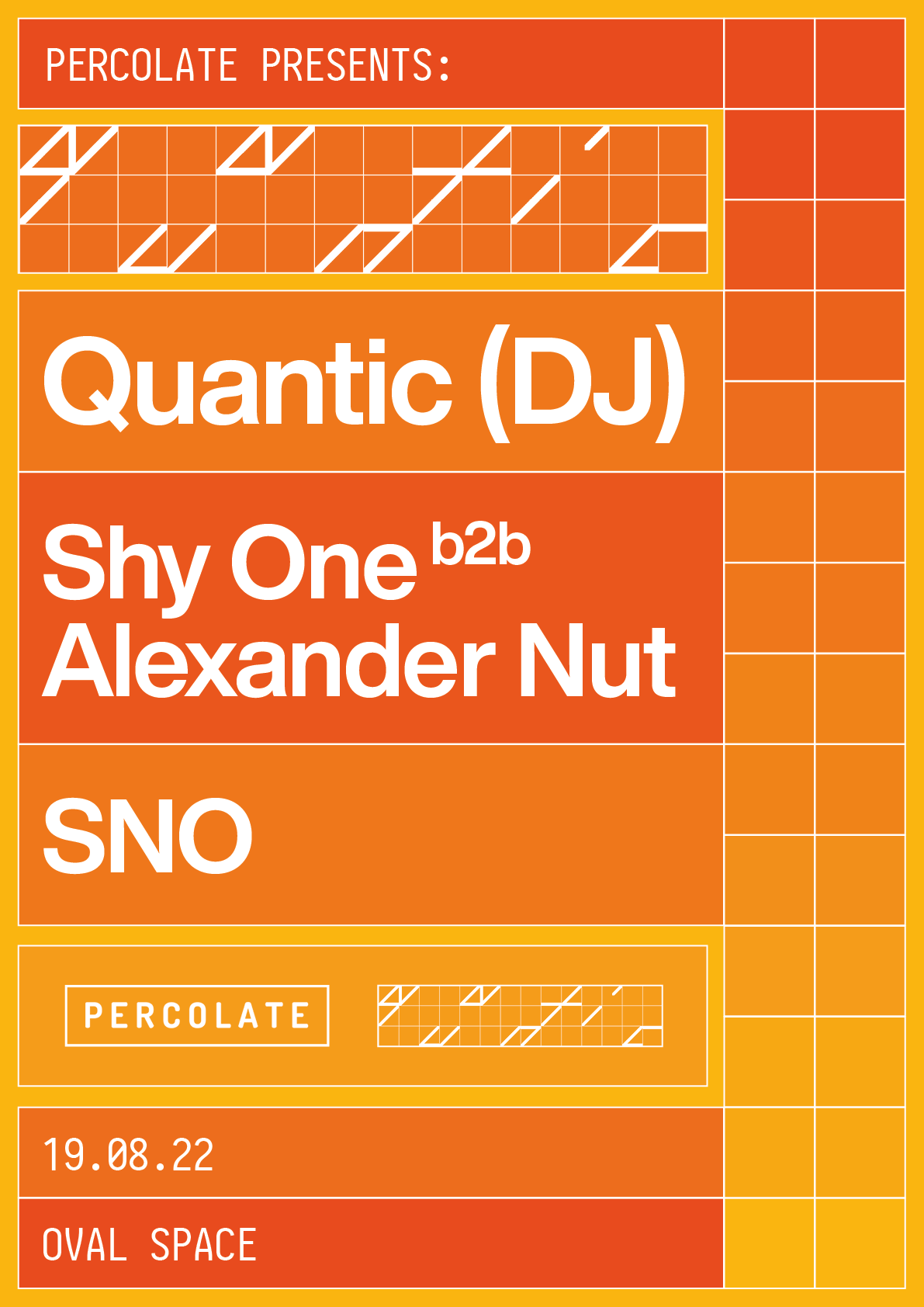 Percolate: Quantic, Shy One b2b Alexander Nut, SNO - Página frontal