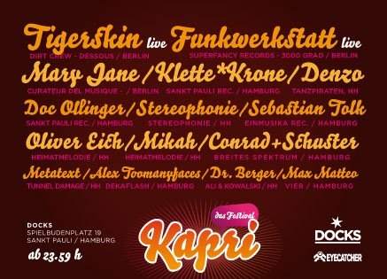 Kapri Festival im Docks mit Tigerskin, Funkwerkstatt und Mary Jane,.. - Página trasera