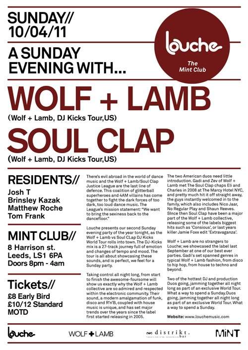 Louche presents A Sunday Evening with Wolf & Lamb vs Soul Clap DJ-Kicks Tour - Página trasera