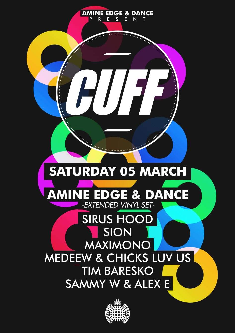 Cuff: Amine Edge & Dance, Sirus Hood, Medeew & Chicks Luv Us, Sion & Maximono - フライヤー表
