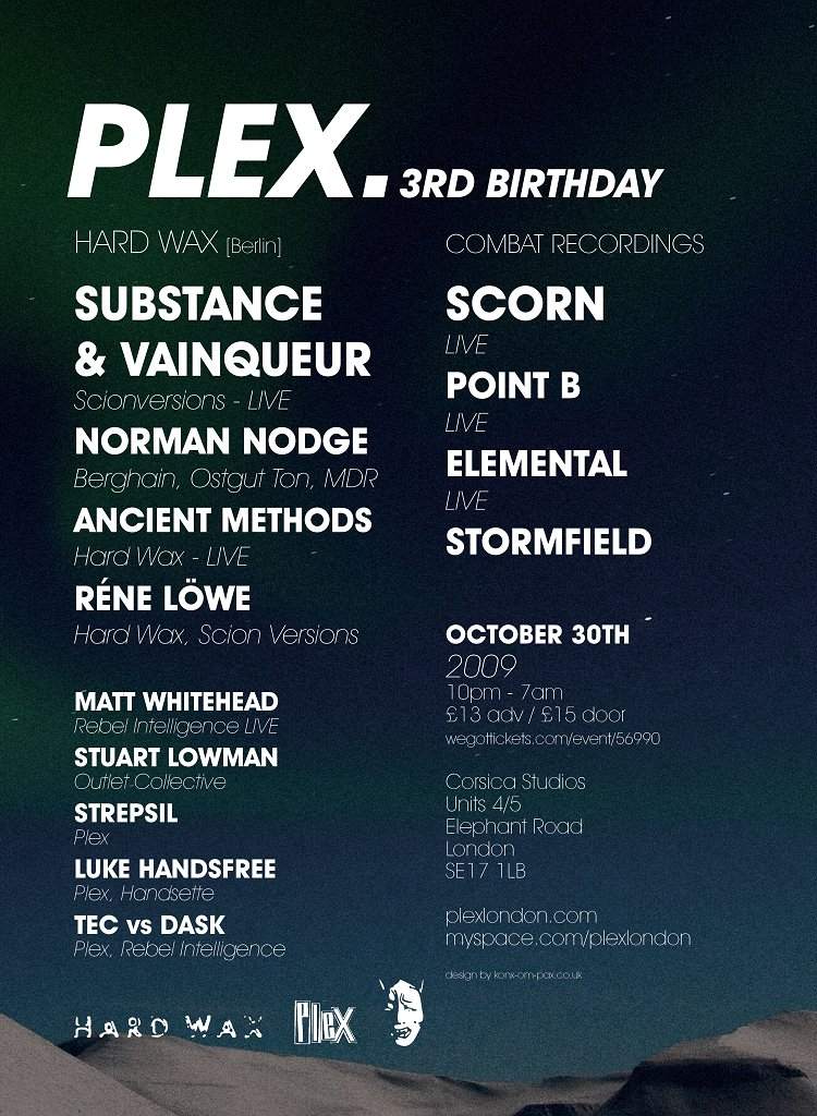 Plex 3rd Birthday - Hard Wax & Combat Recordings Special - フライヤー裏