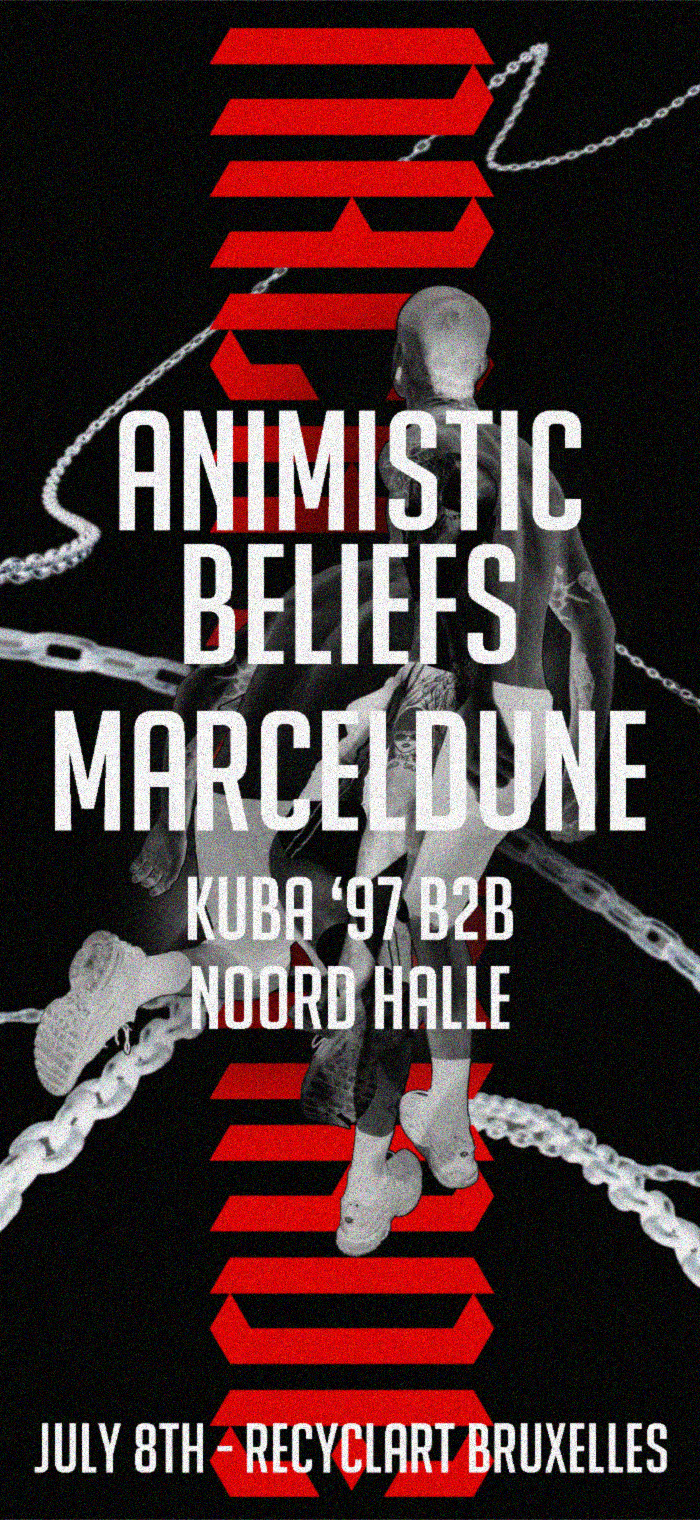 Nachtschade: Animistic Beliefs, MarcelDune, Kuba '97 b2b Noord Halle - Flyer front