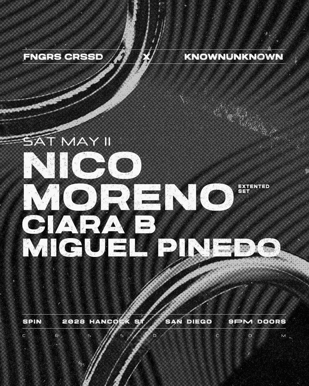 FNGRS CRSSD x knownunknown present Nico Moreno - フライヤー表