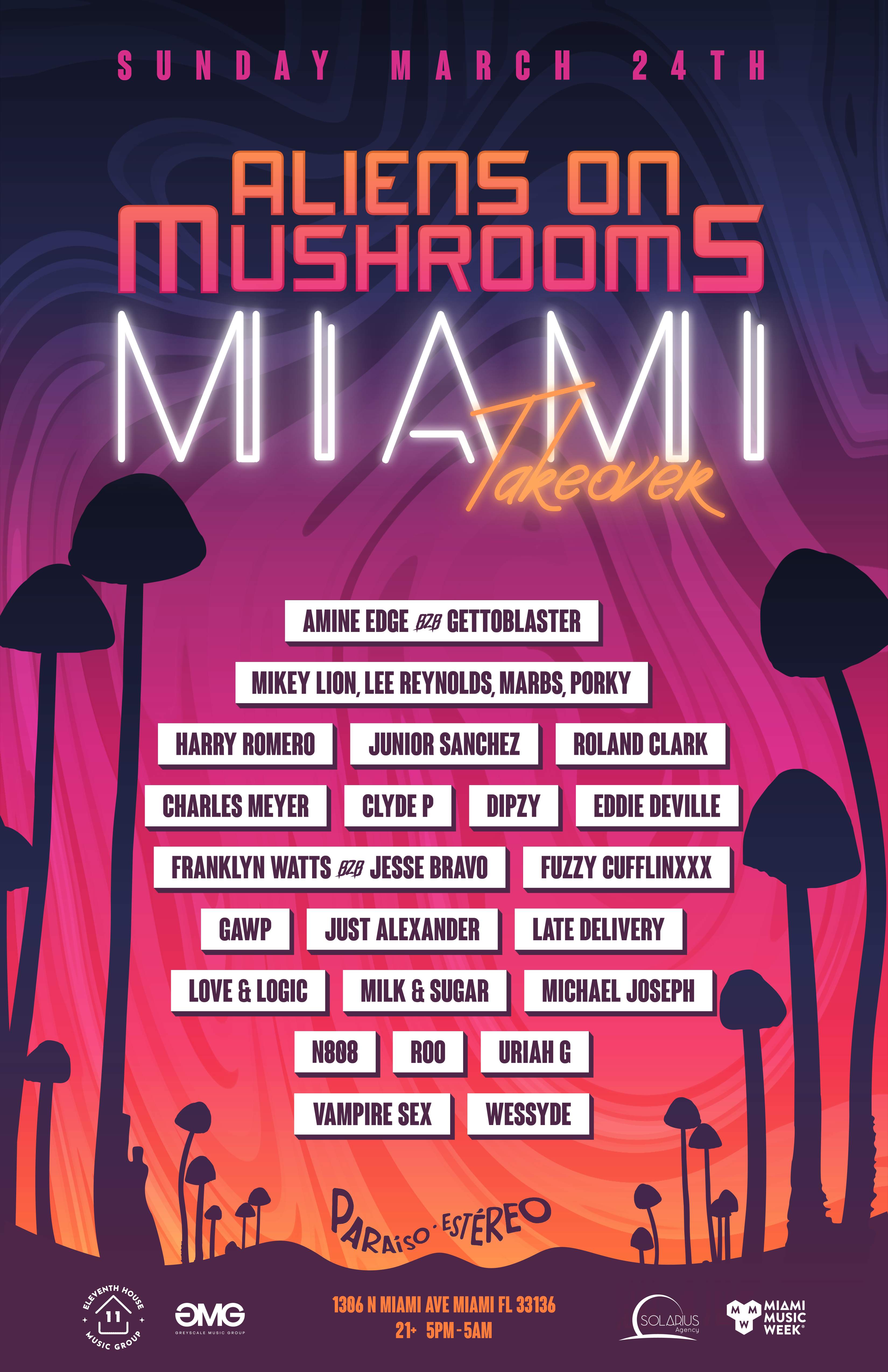 Miami Music Week: Aliens on Mushrooms - フライヤー表