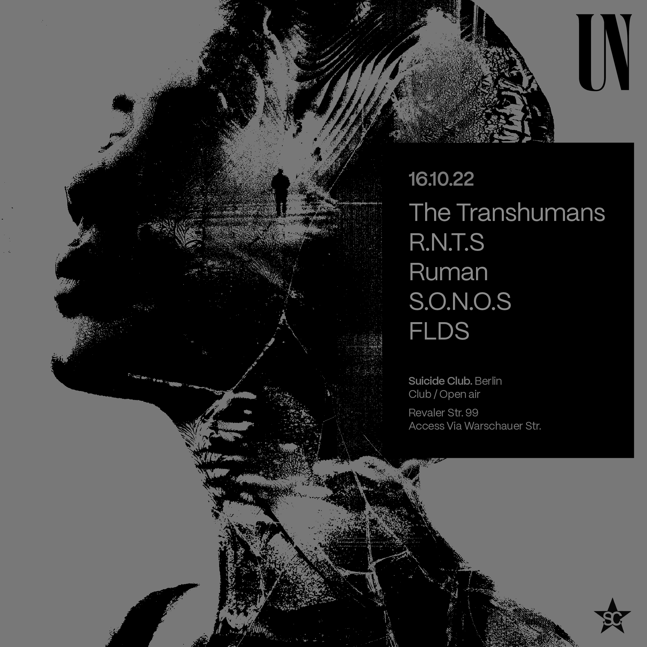 UN Club with/ The Transhumans, R.N.T.S, Ruman, S.O.N.O.S & FLDS - Página frontal