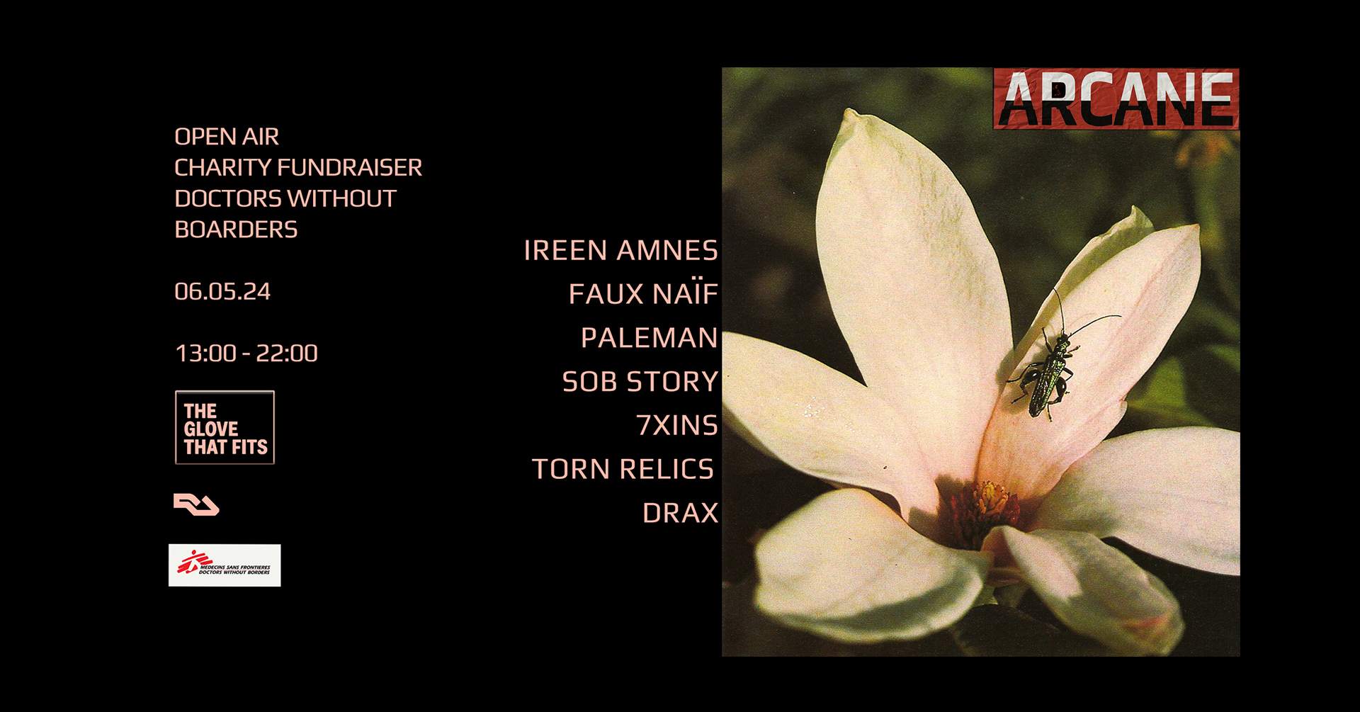 Arcane Open Air Charity Fundraiser: Ireen Amnes, Faux Naïf, Paleman, Sob Story, 7XINS  - フライヤー表