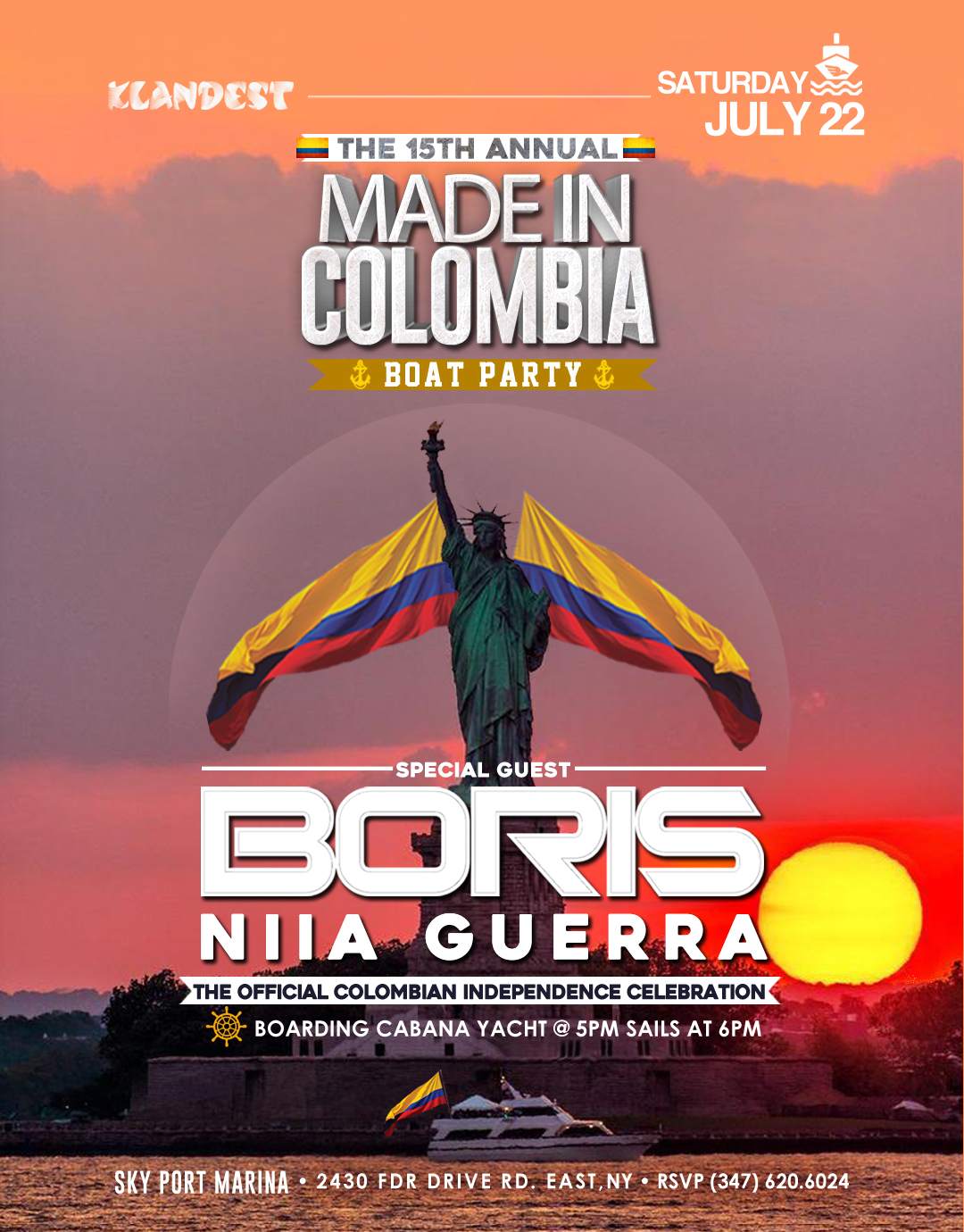 Klandest: [BORIS/NIIA GUERRA The 15Annual MADE IN COLOMBIA BOAT PARTY] Sat JULY 22 @6PM - フライヤー表