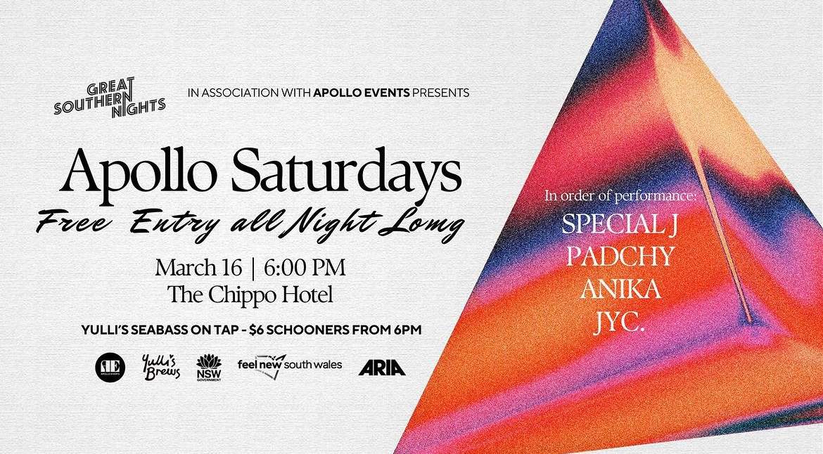 Great Southern Nights x Apollo Saturdays: JYC. + ANIKA + PADCHY + SPECIALJ - Página frontal